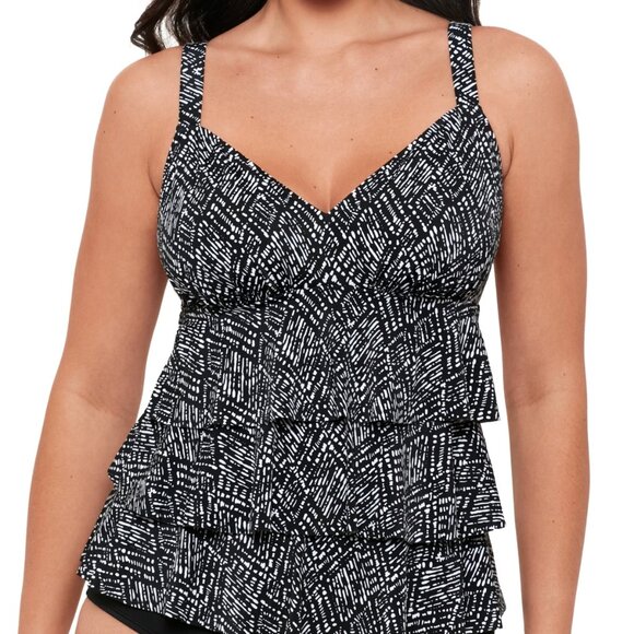 Swim Solutions Printed Triple Tier Tankini Top - Picture 1 of 10